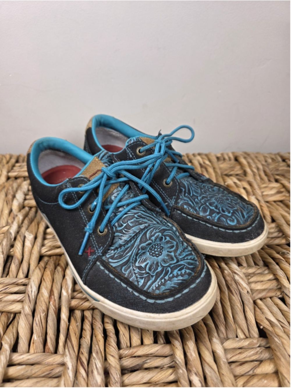 Twisted X Kicks Womens 6M Dark Teal Tooled Leather Western Casual Shoes WCA0031